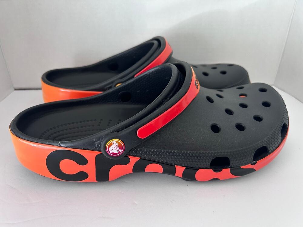 Crocs Classic Reflector Men and Women's Clog Black & Orange Size 12M Halloween